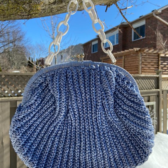 Vintage Goldco Blue Woven Purse with White Strap - Picture 5 of 6